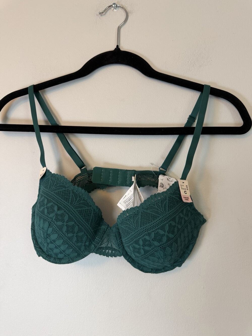 Etam 32C Dark Green Lace Underwire T-shirt Bra NWT